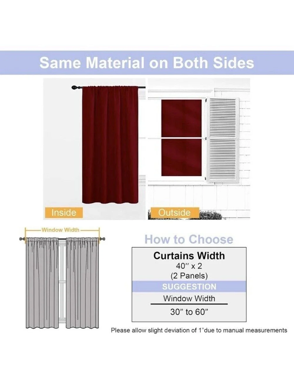 Simplebrand blackout curtains In Red 40”x96”  2 Panels